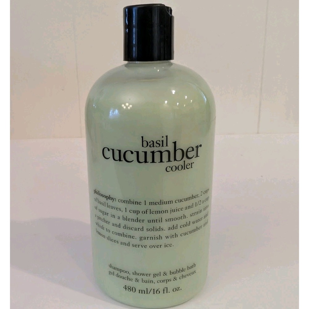 Philosophy Cucumber Basil Shampoo Shower Gel Bubble Bath 16 Ounce 3 In 1 NEW